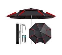 KXWOQ3ED Sombrilla de Playa Antiviento, Sombrilla de Jardín Exteriores Protección UV, Inclinación Giratoria 360°, Parasol con Estaca y Bolsa de Transporte(Black Red,260cm/8.5ft)