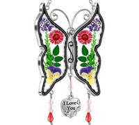 KY&BOSAM Atrapasue os de mariposa ""Te amo"", atrapasoles de vidrio de colores para ventanas, adornos colgantes con alas de flores reales y dije de