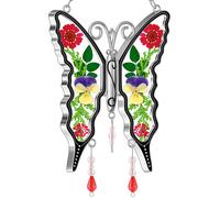 KY&BOSAM - Atrapasue os de mariposas, regalo para mujer, vitrales para colgar en la ventana, carill n de viento con flores reales prensadas, sin