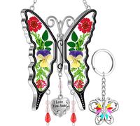 KY&BOSAM Atrapasueρos de mariposa ""Te amo tνa"" y llavero de cristal para colgar en ventanas, decoraciσn del hogar con alas de flores reales prens