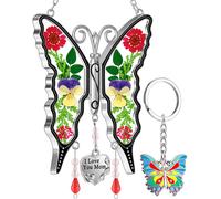 KY&BOSAM - Atrapasueρos de mariposas ""Te amo, mamα"" y llaveros de mariposas. Adorno de carillσn de viento de vidrio con alas de flores reales pre