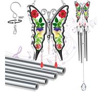 KY&BOSAM - Carill n de viento conmemorativo para exteriores, regalo para mam , con flores reales, mariposas, condolencias, con 4 tubos de metal y