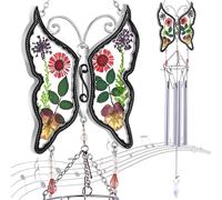 KY&BOSAM Carilln de viento de mariposa grande con cristal de simpata, carilln de viento conmemorativo para la prdida de un ser querido, regal