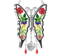 KY&BOSAM Regalos para mamá, atrapasueños, mariposa, madre, regalo para el día de la madre, I Love You Mom, vitral, colgante de campanilla de viento, adorno para ventana, regalo para el día de la madre