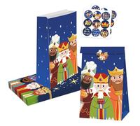 Kyaoayo 12 bolsas de papel kraft, bolsas de regalo, bolsas pequeñas para caramelos, bolsas de regalo de las tres reinas, 18 pegatinas redondas gratis para Epifanía, Halloween o Navidad.