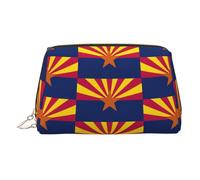 Kycvds Bolsa de cosméticos portátil con bandera del estado de Arizona, bolsa de maquillaje de viaje, piel de PVC, con compartimentos, Dorado, One Size