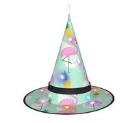 Kycvds Los sombreros de bruja de Halloween con piñas de flamenco rosa están decorados con luces, que se utilizan para decorar grandes suministros de fiesta de Halloween.