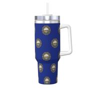 Kycvds Vaso de acero inoxidable con estampado de bandera del estado de New Hampshire de 40 onzas con asa de doble pared aislada al vacío, popote reutilizable