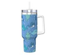Kycvds Vaso de acero inoxidable de 40 onzas con asa de doble pared aislada al vacío, popote reutilizable