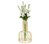 KyeeaDIY Jarrón de flores con marco de metal, jarrón de hierro dorado, estación de propagación de plantas, tubo de ensayo de escritorio, jarrones hidropónicos, soporte para plantas para flores, bodas,