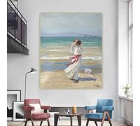 KYIMO Joaquin Sorolla 《Dama con perro》 Impresión en lienzo Póster de reproducción de Cuadros. Lámina sobre lienzo 60X72cm Sin marco