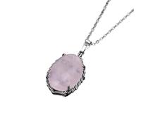 KYINYUECH 1 collar con colgante ovalado de piedra natural, amatistas, cuentas de huevo rosa, collar de cadena de acero inoxidable, Piedra