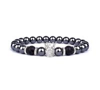 KYINYUECH 1 pulsera de hematita con diseño de búho para hombre, corona de piedra de lava, casco de guerrero, regalo para mujer, Piedra