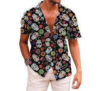 KYKU Camisa Hawaiana de Halloween para Hombre, con Estampado de Botones, Manga Corta, Camisas de Verano, Colorido, Large