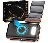 KYMKO® Cargador Solar para móvil 27000mAh con 4 Paneles solares Plegables | Power Bank Solar portátil USB-C 22.5W, Linterna LED SOS, batería Externa IP66 | Ideal para apagones y emergencias