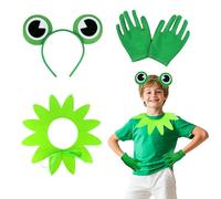 Kyndara Juego de 3 accesorios de disfraz de rana para niños, kit de disfraz de simulación verde con diadema de rana, cuello, guantes para fiesta temática de animales, día mundial del libro, Halloween