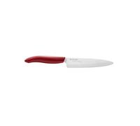 Kyocera FK-130 WH-RD EU, Cuchillo rebanador, 13 cm, cuchilla de cerámica de circonita afilada, afilada a mano, ligera, no corrosiva, sin transferencia de sabor, apta para lavavajillas, mango rojo