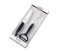 Kyocera 11 cm, Starter, Set, Cuchillo utilitario, Pelador CP-10, Hoja de cerámica de circonia, Afilada a Mano, Ligera, no corrosiva, Apta para lavavajillas, Negro, 2 Unidades