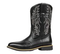 KYOESCAI Botas De Vaquero Occidentales para Hombres Botas De Vaquero Clásicas con Punta Cuadrada y Tacón Bajo para Mediados De Pantorrillas