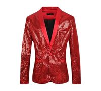 KYOESCAI Chaqueta Brillante para Hombre, Chaqueta De Traje De Lentejuelas Brillantes, Un Botón, Traje De Esmoquin,Rojo,S