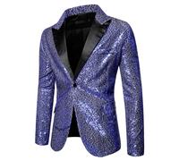 KYOESCAI Chaqueta De Traje De Graduación con Lentejuelas Brillantes para Hombre, con Un Botón Y Blazers, Esmoquin para Banquete De Boda,Azul,XL