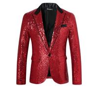 KYOESCAI Chaqueta De Traje De Graduación con Lentejuelas Brillantes para Hombre, con Un Botón Y Blazers, Esmoquin para Banquete De Boda,Rojo,XL