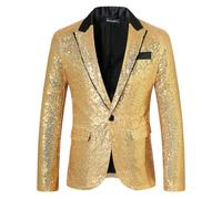 KYOESCAI Chaqueta De Traje De Graduación con Lentejuelas Brillantes para Hombre, con Un Botón Y Blazers, Esmoquin para Banquete De Boda,Oro,S
