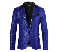 KYOESCAI Chaqueta De Traje De Graduación con Lentejuelas Brillantes para Hombre, con Un Botón Y Blazers, Esmoquin para Banquete De Boda,Azul,XL