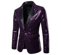 KYOESCAI Chaqueta de Traje de graduación con Lentejuelas Brillantes para Hombre, con un botón y Blazers, Esmoquin para Banquete de Boda,Púrpura,XXL
