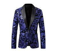 KYOESCAI Chaqueta De Traje De Graduación con Lentejuelas Brillantes para Hombre, con Un Botón Y Blazers, Esmoquin para Banquete De Boda,Azul,XL