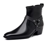 KYOESCAI Hombre Botas De Tobillo De Vaquero Punta Cuadrada Botas Cortas Al Tobillo con Cremallera y Remaches