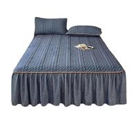 KYOFIS Juego de Colcha Acolchada con sábana Bajera de Felpa, sábanas peludas de Franela con sensación de algodón Lavado, tamaño Queen con Bolsillo Profundo(Dark Blue,Queen-150x200cm)