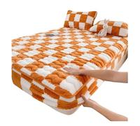 KYOFIS Sábana Bajera Ajustable de Forro Polar de Terciopelo de Felpa, Protector de colchón con Bolsillo Profundo de 360°, Ropa de Cama Lavable Suave Antideslizante(Orange,Full-120 * 200cm)