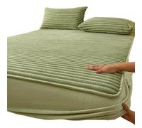 KYOFIS SnugSoft Sábana Bajera Ajustable de Terciopelo de Leche Engrosada de Invierno, Protector de colchón Antideslizante cálido con Bolsillo Profundo, Ropa(Green,Full(120 * 200CM))