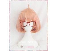 Kyokai no Kanata Kuriyama Mirai corto naranja rosa sintético Cosplay peluca de pelo + gafas rojas + gorra de peluca
