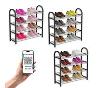 Kyokondo Estanteria zapatos, Sapateira, Zapatero pequeño, Shoe rack. Zapatero 50 cm ancho, de 8 a 10 pares. Zapatera, 4 niveles, cromada y negra. (Pack 3 uds.)