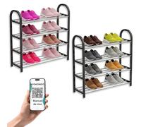 Kyokondo Estanteria Zapatos, Sapateira, Zapatero pequeño, Shoe Rack. Zapatero 50 cm Ancho, de 8 a 10 Pares. Zapatera, 4 Niveles, cromada y Negra. (Pack 2 uds.)