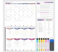 KYONANO 4 Pack Pizarra Magnético Nevera - Calendario Magnetico Nevera incluir Planificador Mensual&Semanal Magnetico, Seguimiento habitual y planificación diaria, con 6 Rotuladores de Color, Borrador