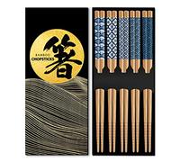 KYONANO - Lote de 5 pares de palillos japoneses reutilizables de bambú, varita china coreana asiática madera, baguette sushi 22,5 cm, lavable en lavavajillas, cocina, hogar, hotel restaurante