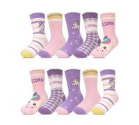 Kyopp 10 pares de calcetines para niños y niñas, divertidos calcetines de algodón, calcetines divertidos para invierno/verano, Unicornio púrpura 8003-10 par, 33-37