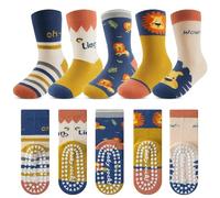 Kyopp 5 pares de calcetines antideslizantes para niños y niñas, calcetines ABS de algodón con motivos de animales, 9-12 años