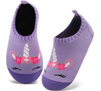 Kyopp Zapatillas de estar por casa para niños, niñas, transpirables, antideslizantes, suaves, para aprender a andar, guardería, tallas 20-35, Unicornio púrpura, 24/25 EU