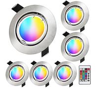 KYOTECH Foco Empotrable LED RGB Giratorio 5W Blanco Cálido 3000K Cambio de Color Downlight led techo 400LM Regulable con Control Remoto Plafon LED Techo Ángulo de Luz 120°Foco Empotrable 6 piezas