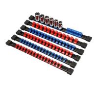 KYPSZQPSH Organizador de enchufes ABS, soportes de rieles for enchufes con Clip de 1/2 pulgadas, 3/8 pulgadas y 1/4, bastidores de enchufes resistentes con clips rojos, azules y negros(3Pcs-Blue)