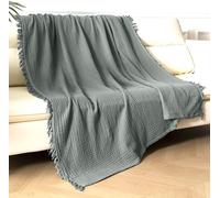 KyraHome Manta de Gasa de Muselina 100% algodón orgánico de 60 x 80 Pulgadas para sofá, Adultos, Viajes, Planta prelavada de 4 Capas, teñida a Mano, Transpirable, Suave, acogedora, decoración del