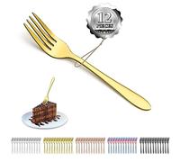 Kyraton 12 piezas 14cm Tenedores de postre dorados chapados en titanio de acero inoxidable, tenedores de pastel, tenedores de frutas, cubiertos de horquilla