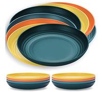 Kyraton 23 cm gran placa de plástico profundo 8 piezas, no se puede romper, bandeja ligera reutilizable pasta y tazón de albóndigas microondas seguro sin lavavajillas BPA seguro (multicolor)