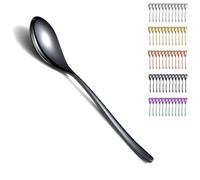 Kyraton Cuchara negra de 12 piezas de acero inoxidable de 19 cm con revestimiento de titanio, cuchara de mesa negra, cuchara de postre, cuchara de cocina, juego adecuado para cualquier cena, familia.
