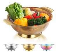 Kyraton Gold colander 5 cuartos, filtro profesional de acero inoxidable chapado en titanio, con mango pesado y base de anillo sólido de drenaje automático, fácil de limpiar, lavavajillas seguros