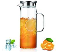 Kyraton jarra agua con tapa extraíble 1.5L, botellas de vidrio transparente para bebidas frías y calientes, fáciles de limpiar para té, café, jugo